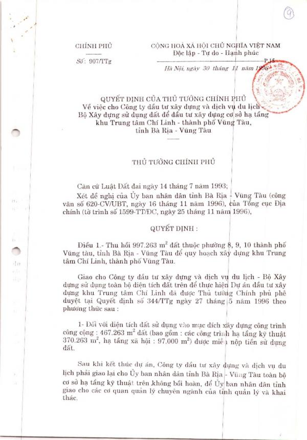 Quyết định giao đất Chí Linh Center