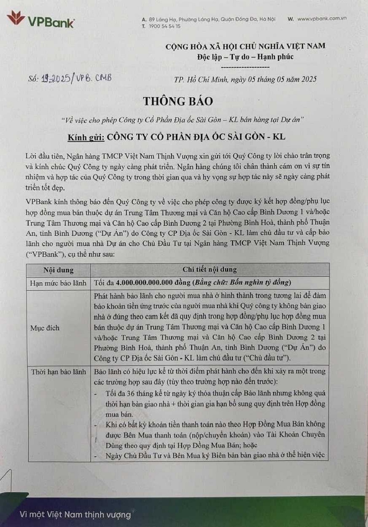 Bảo lãnh dự án La Pura