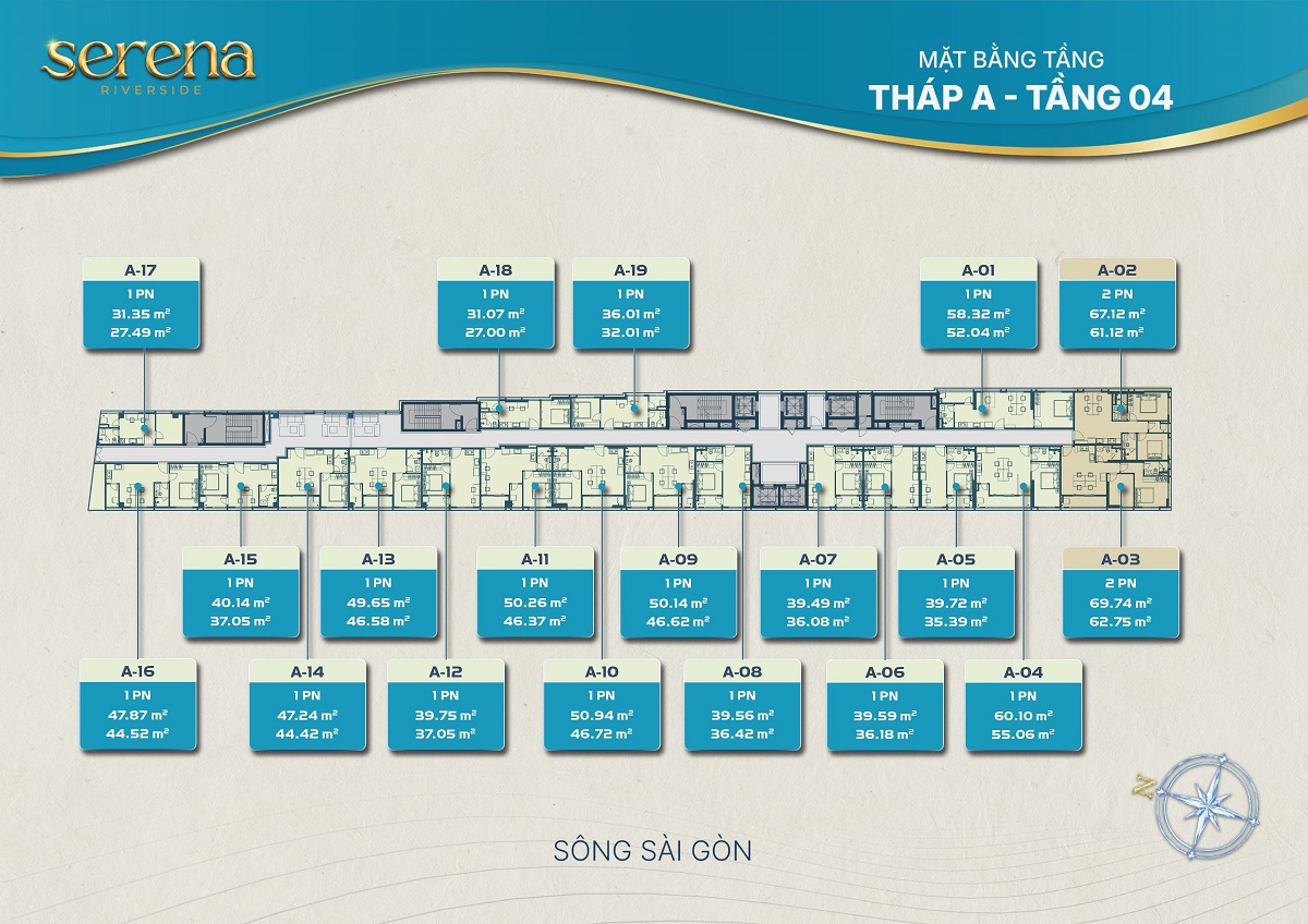 Bản đồ mặt bằng tầng 4 Tháp A