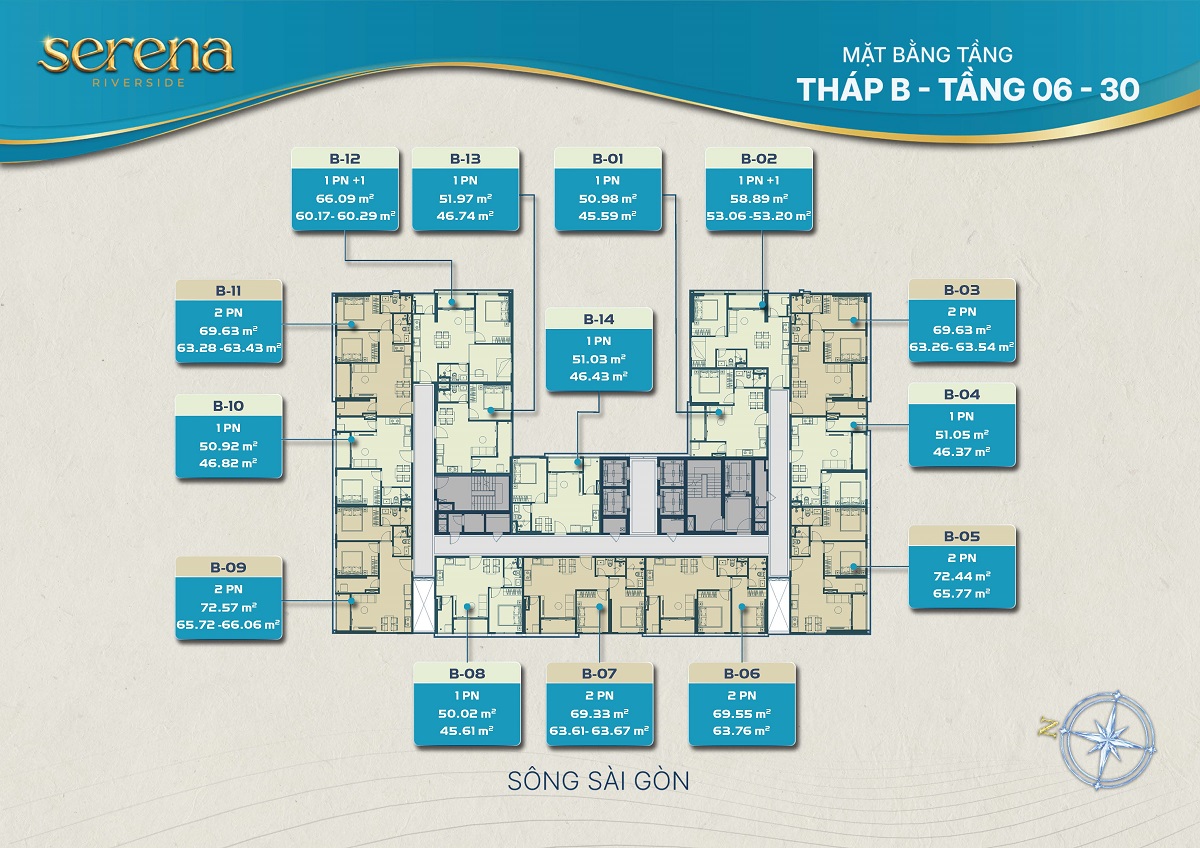 Mặt Bằng Tầng 6 ĐẾN 30 Tháp B Serena Riverside