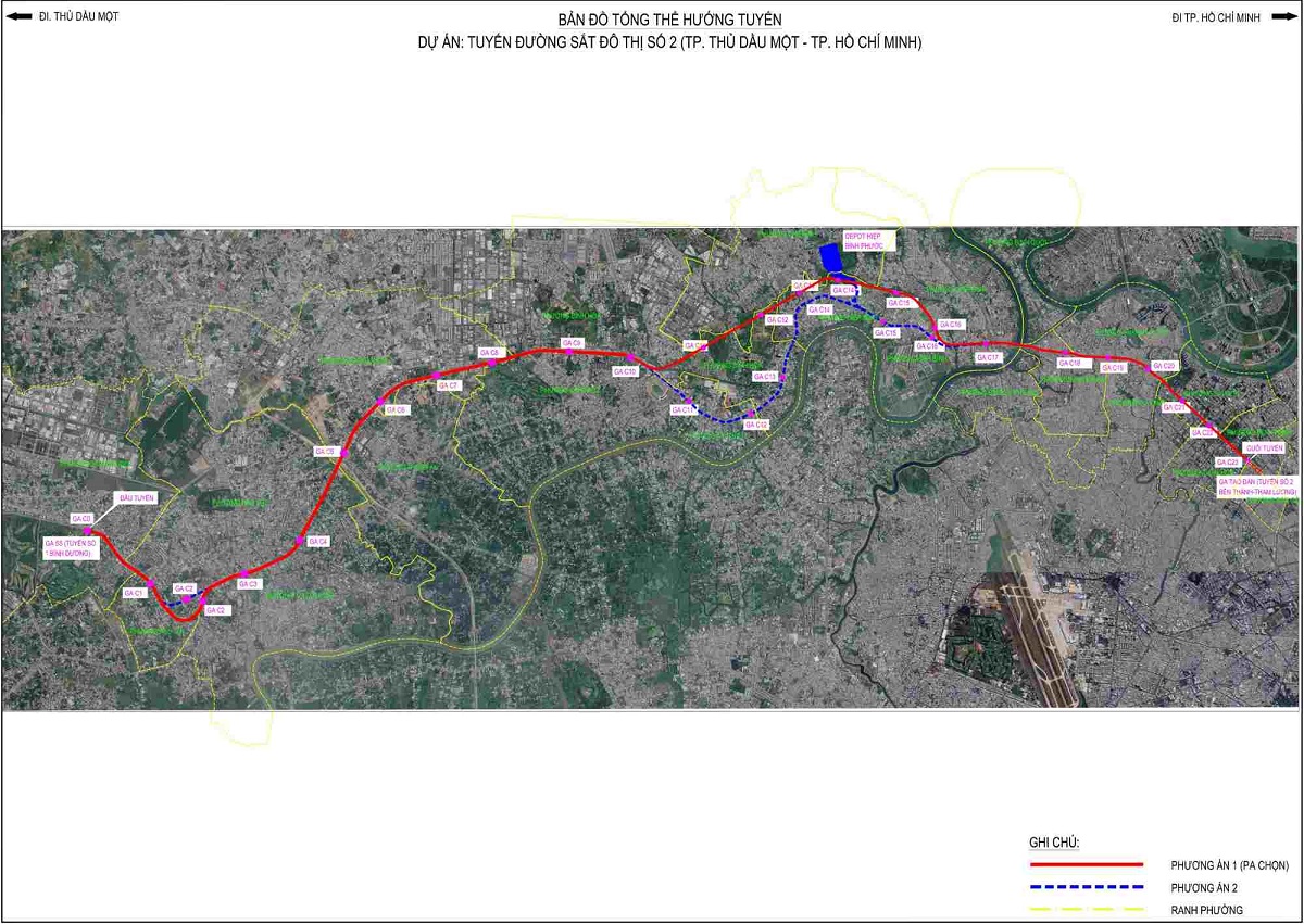 Bản đồ tổng thể hướng tuyến Metro Thủ Dầu Một - TP.HCM 35,1km