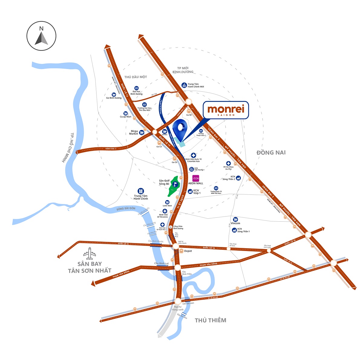 Bản đồ liên kết vùng và tiện ích ngoại khu chi tiết của dự án căn hộ Monrei Saigon