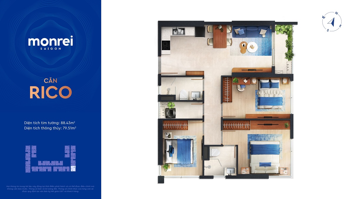 Thiết kế layout căn hộ 3PN Rico Monrei Saigon