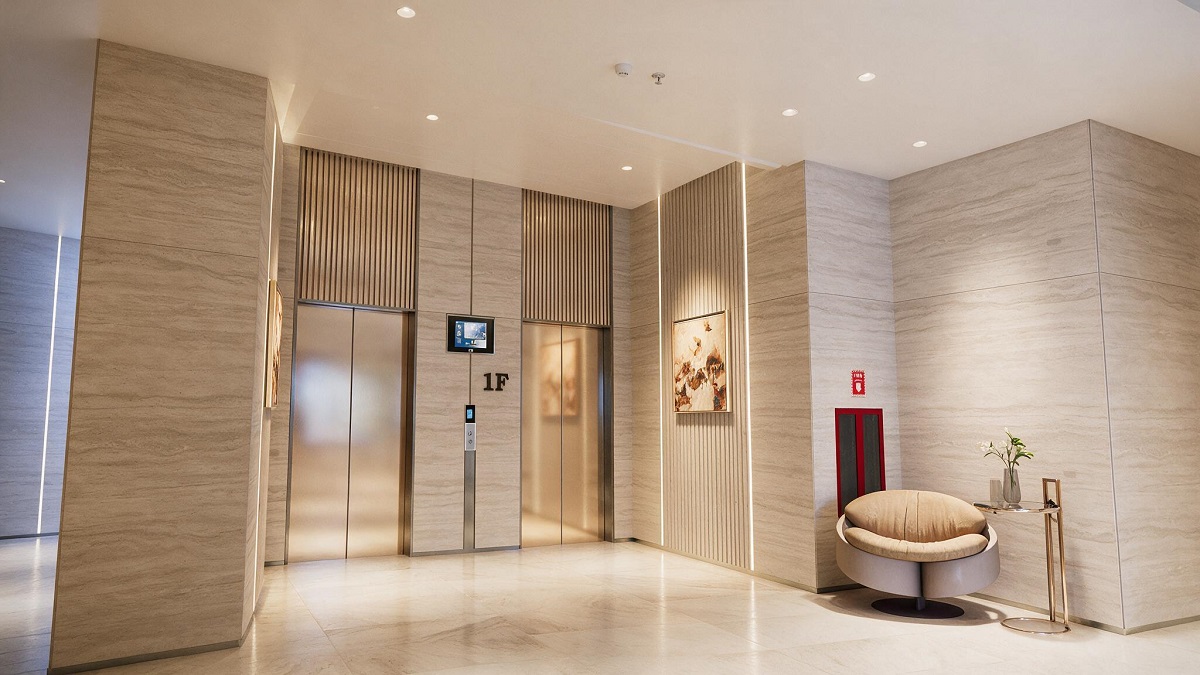 Sảnh thang máy sang trọng chuẩn khách sạn Serena Riverside