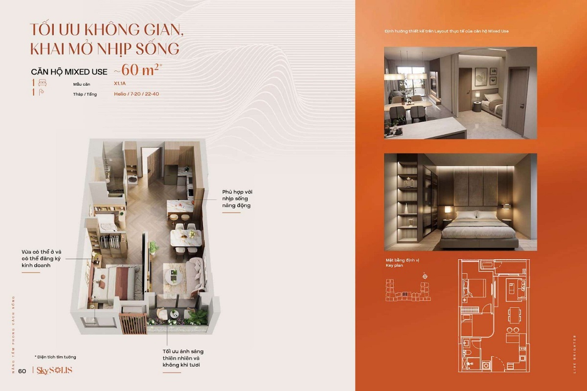 Layout căn hộ Mixed Use Sky Solis 60m2