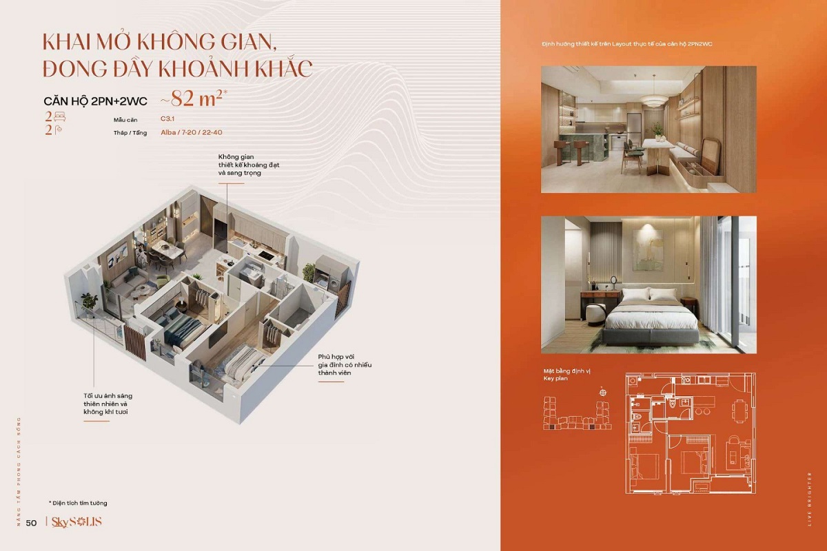 Layout căn hộ 2PN 2WC Sky Solis 82m2