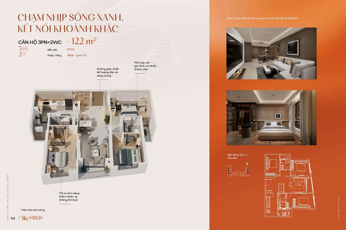 Layout căn hộ 3 phòng ngủ Sky Solis 122m2