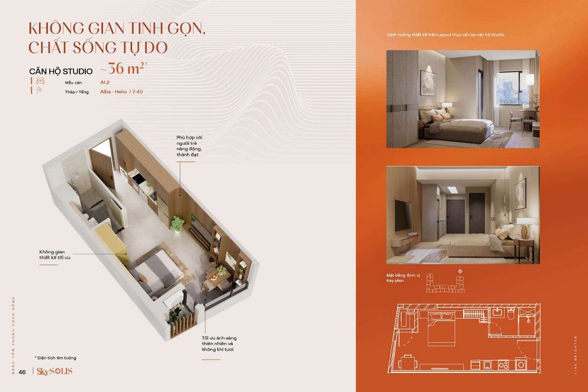 Layout căn hộ Studio Sky Solis 36m2